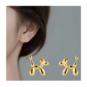 NEW Women's 18k Gold Plated‎ Sterling Silver Balloon Dog Stud Earrings, 0.7cm